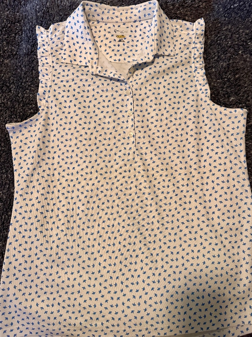 Greg Norman Golf Blue Patterned Ruffle Sleeves New